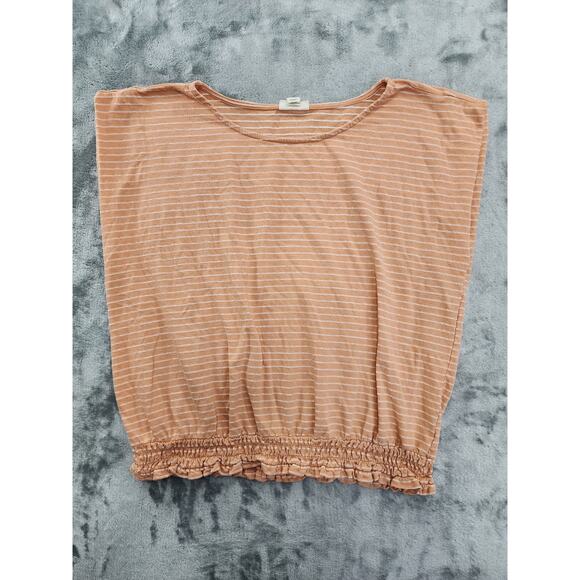a.n.a Tops - ANA Striped Scoop Neck Cap Sleeve Smocked Hem Top Size L Orange Stretch Casual